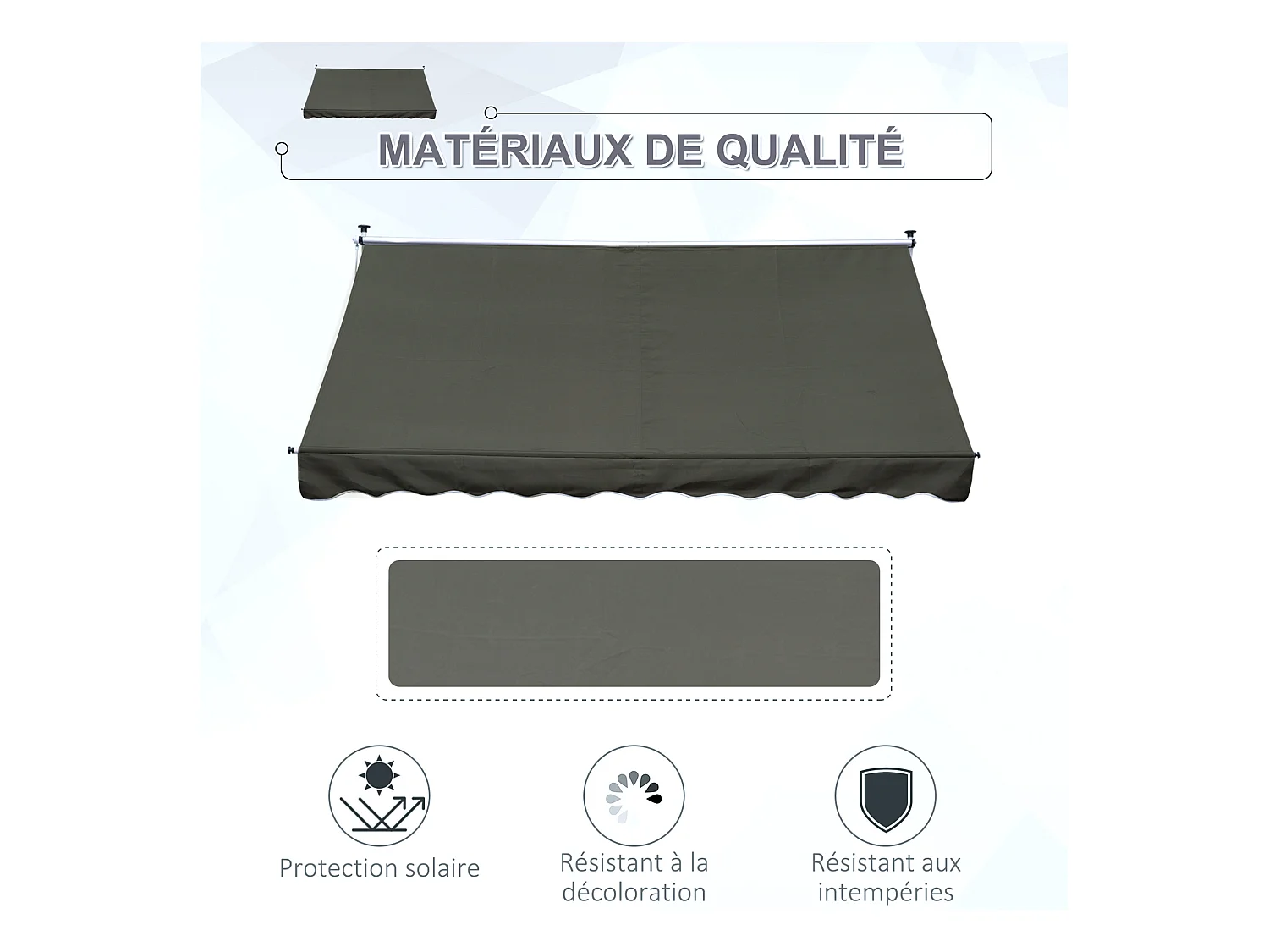 Store banne manuel rétractable 3L x 1,5l m inclinaison et hauteur réglable installation rapide métal alu polyester anti-UV gris