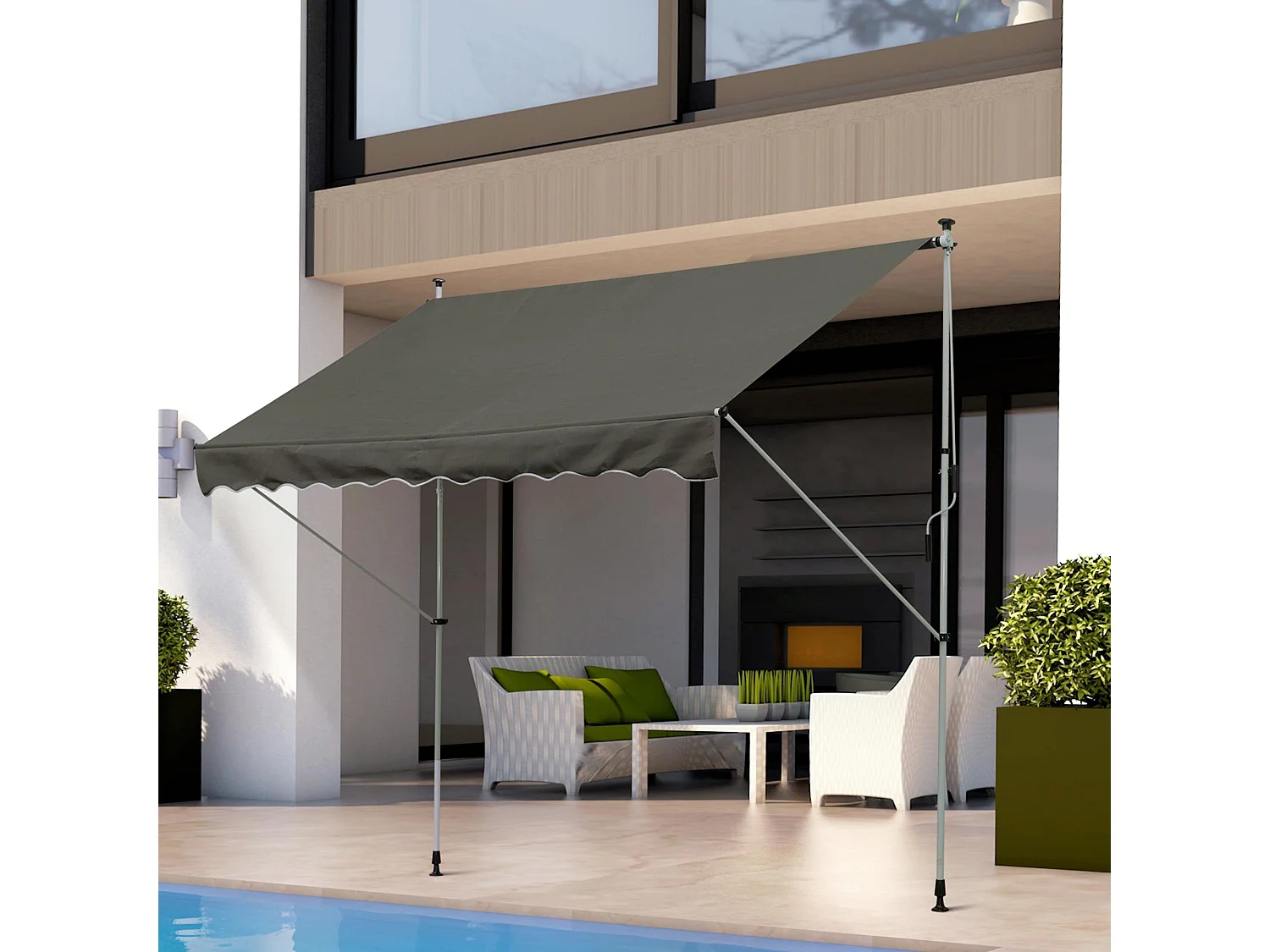 Store banne manuel rétractable 3L x 1,5l m inclinaison et hauteur réglable installation rapide métal alu polyester anti-UV gris