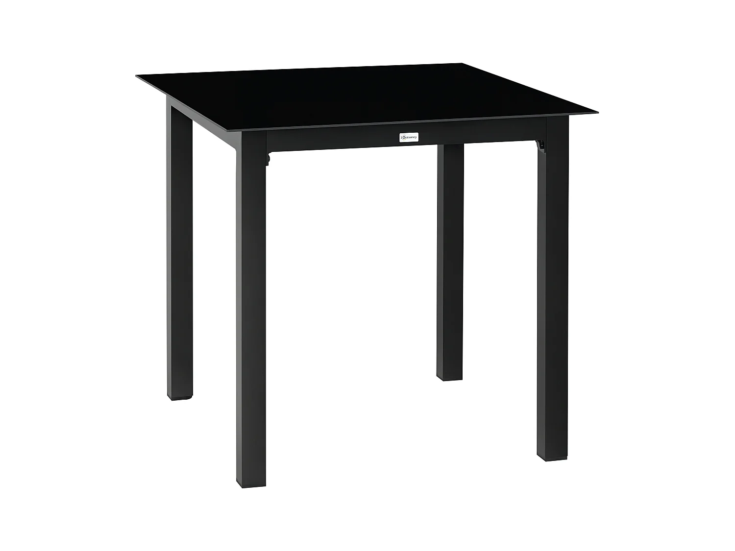 Table de jardin carrée 4 personnes dim. 80L x 80l x 74H cm alu. plateau verre trempé noir