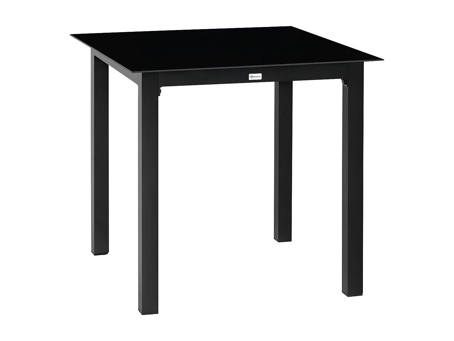 Table de jardin carrée 4 personnes dim. 80L x 80l x 74H cm alu. plateau verre trempé noir