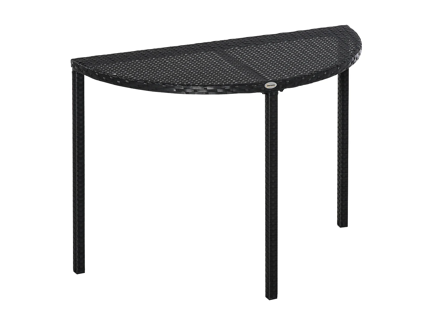 Table de jardin demi cercle - table de balcon demi lune - dim. 100L x 50l x 74H cm résine tressée 4 fils imitation rotin noir