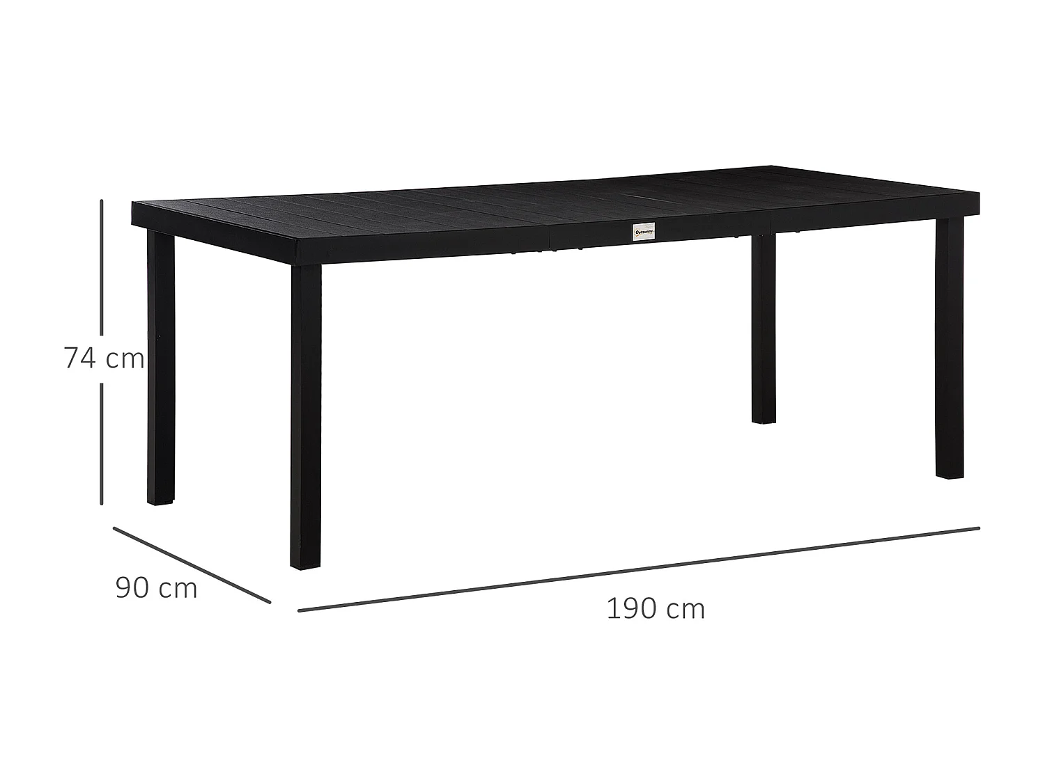 Table de jardin rectangulaire pour 8 personnes en aluminium plateau PE à lattes aspect bois dim. 190L x 90l x 74H cm noir