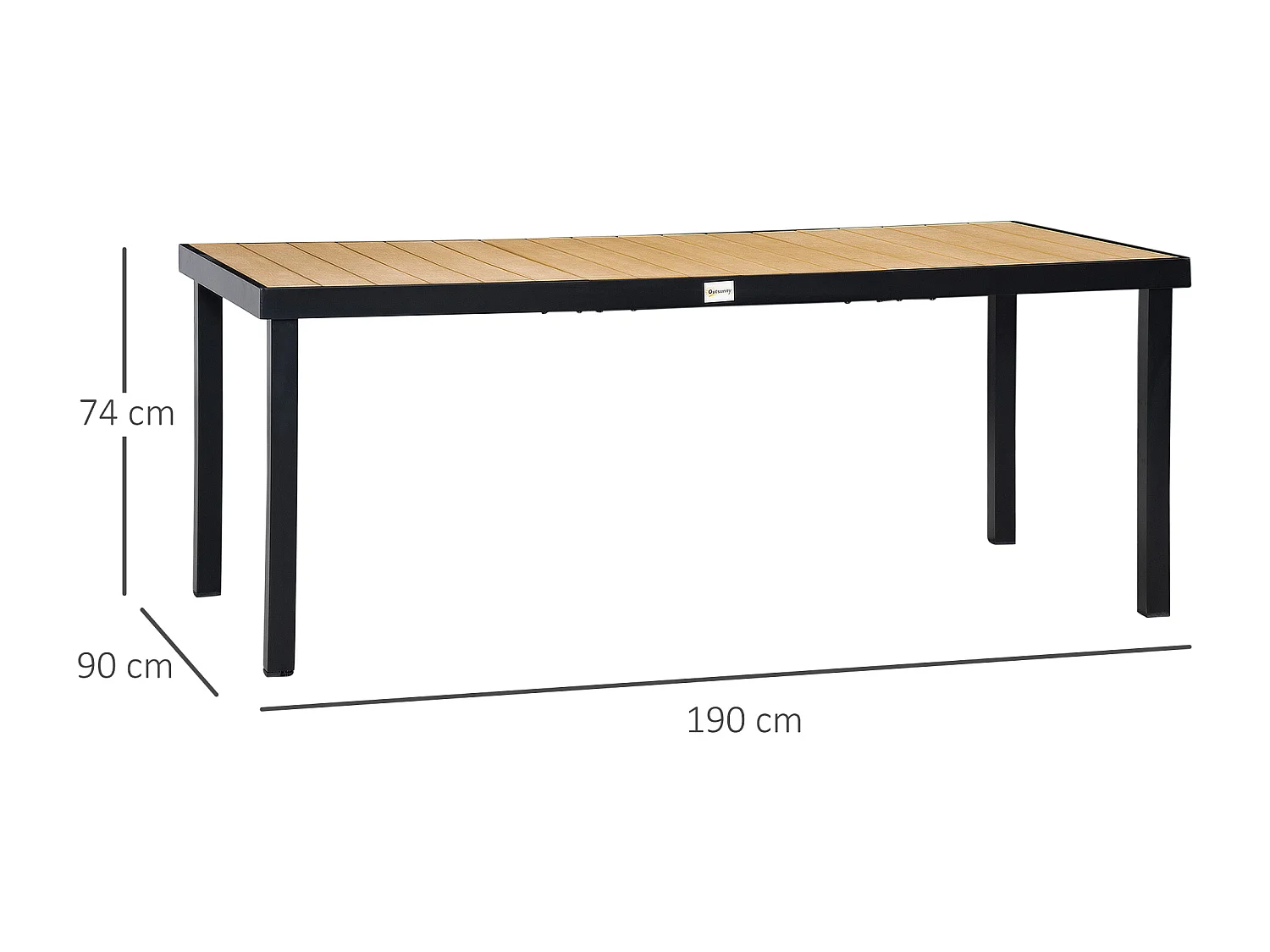 Table de jardin rectangulaire pour 8 personnes en aluminium plateau PE à lattes aspect bois dim. 190L x 90l x 74H cm noir