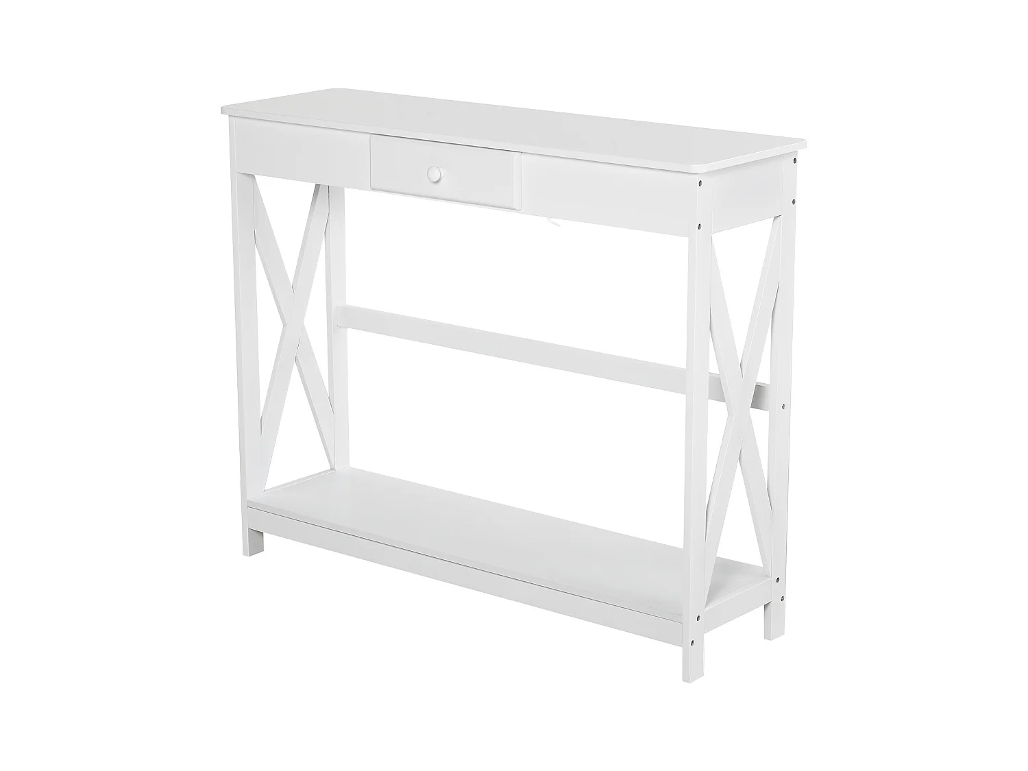 Console style table de drapier néo-rétro tiroir + étagère dim. 100L x 30l x 81H cm MDF blanc