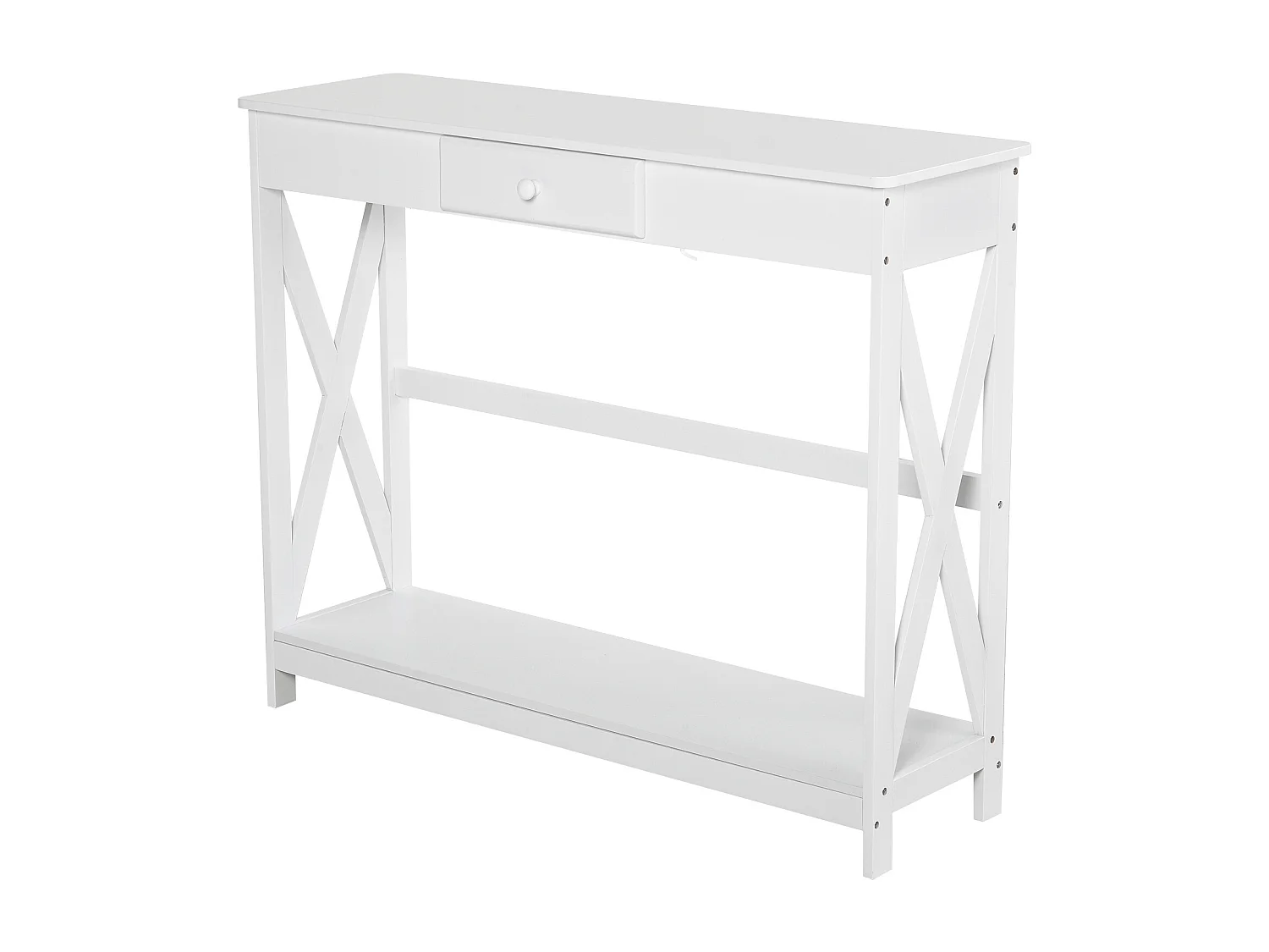 Console style table de drapier néo-rétro tiroir + étagère dim. 100L x 30l x 81H cm MDF blanc