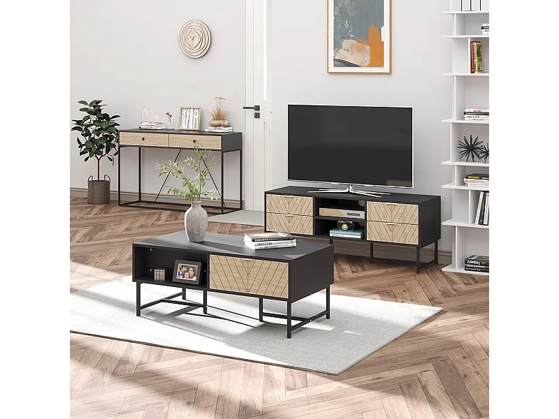 Table console moderne 2 tiroirs métal et panneau de particules dim. 120 x 35 x 75 cm