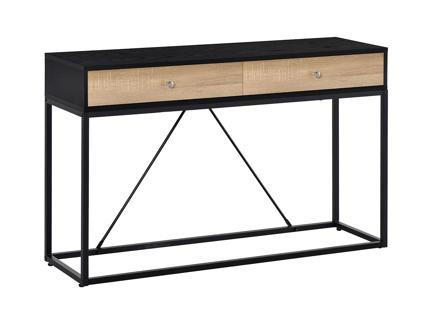 Table console moderne 2 tiroirs métal et panneau de particules dim. 120 x 35 x 75 cm