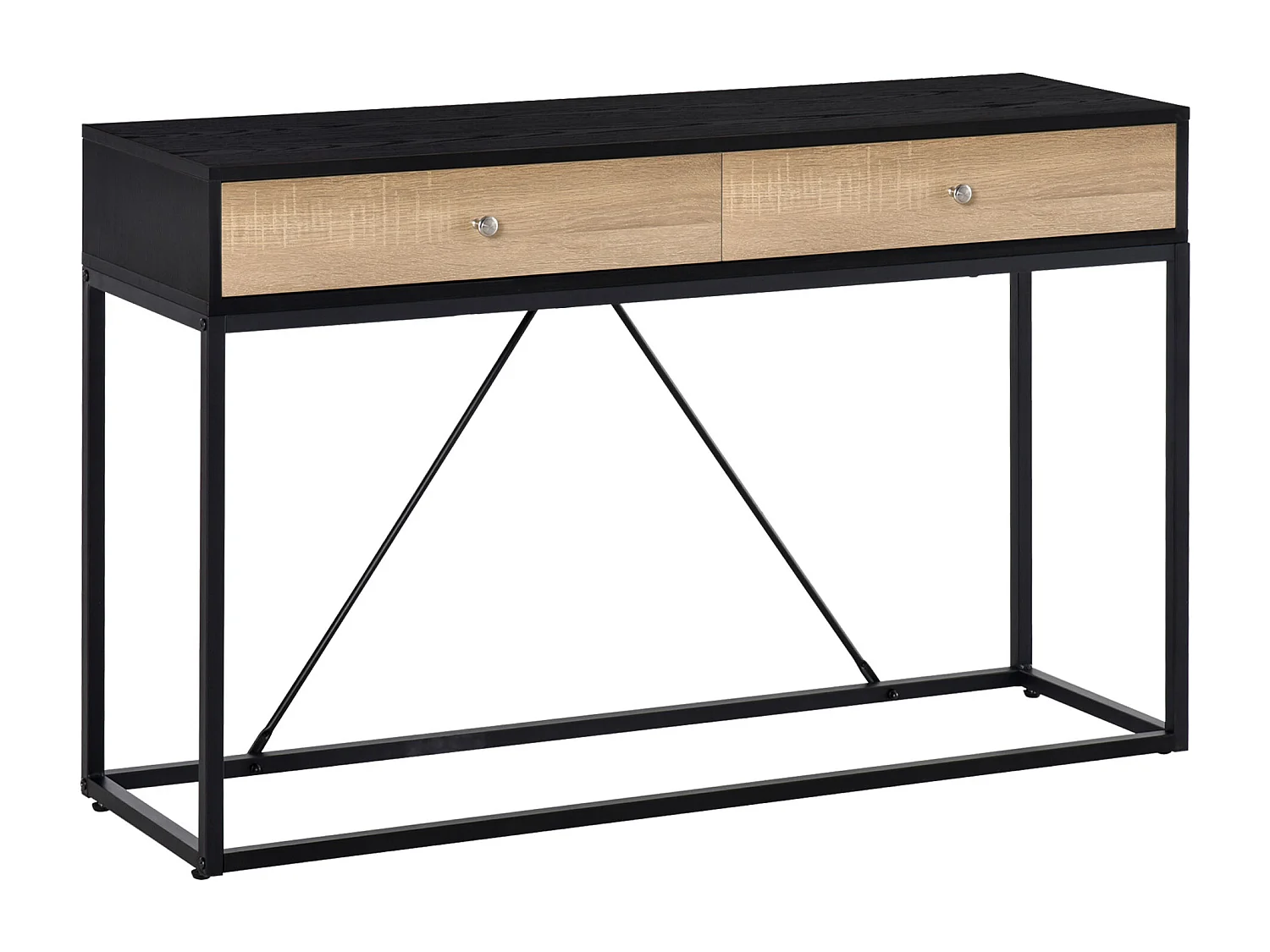 Table console moderne 2 tiroirs métal et panneau de particules dim. 120 x 35 x 75 cm