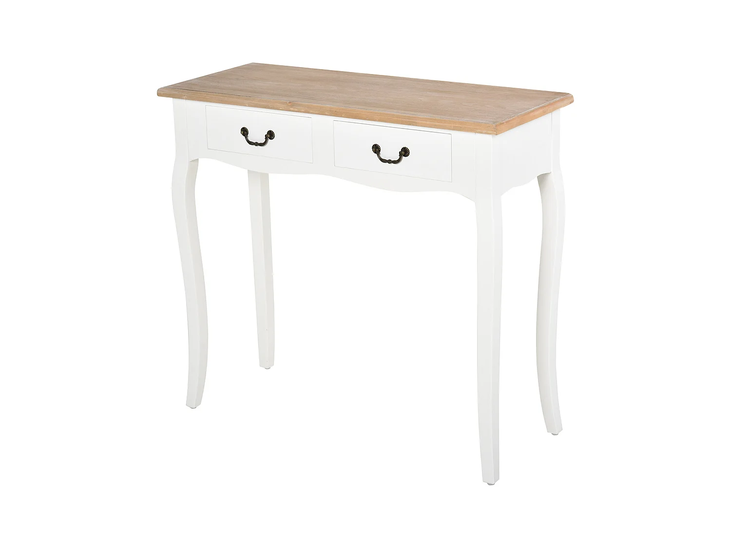 Console style table de drapier style shabby chic 2 tiroirs dim. 87L x 34l x 78H cm MDF bois massif pin clair blanc