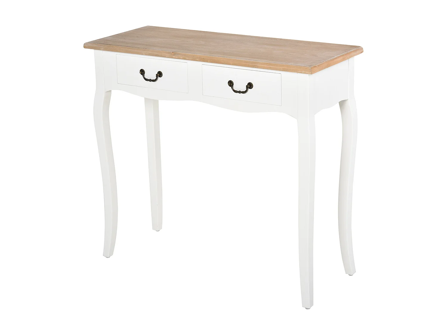 Console style table de drapier style shabby chic 2 tiroirs dim. 87L x 34l x 78H cm MDF bois massif pin clair blanc
