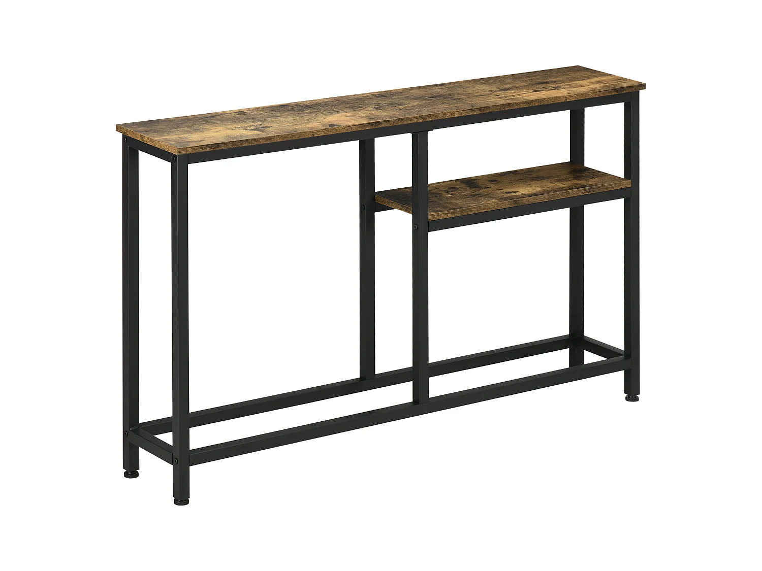 Console design industriel 2 étagères acier noir panneaux aspect bois vieilli