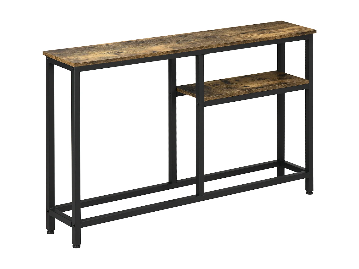 Console design industriel 2 étagères acier noir panneaux aspect bois vieilli