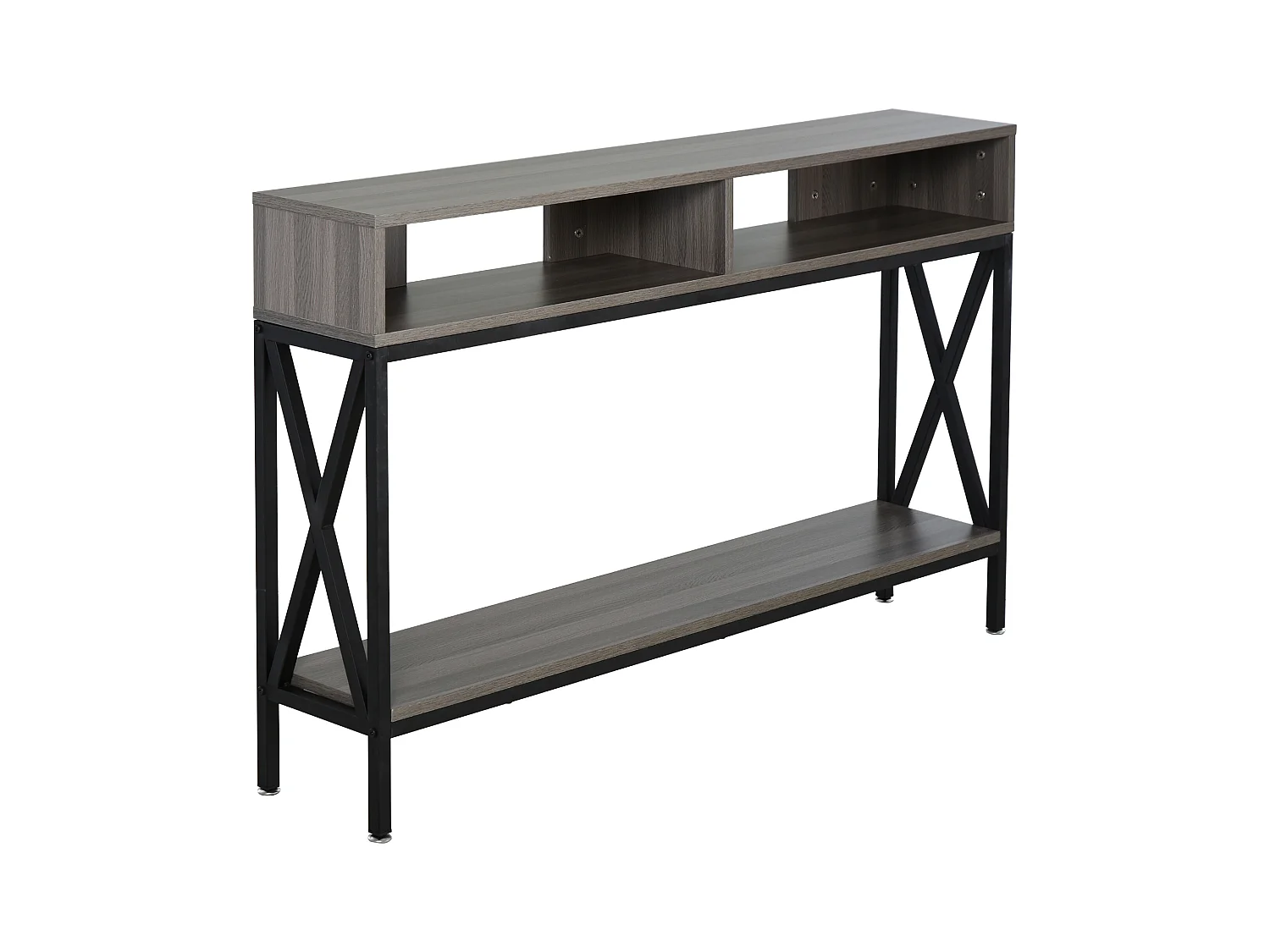 Table Console Table d'Entrée Industriel Multi-rangements 120 x 23,5 x 75 cm Bois Gris