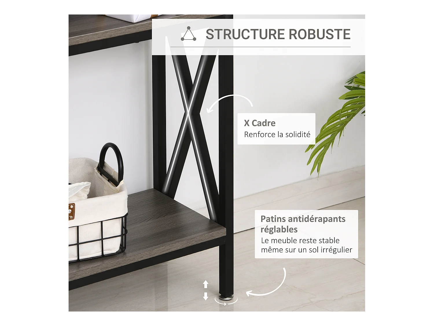 Table Console Table d'Entrée Industriel Multi-rangements 120 x 23,5 x 75 cm Bois Gris