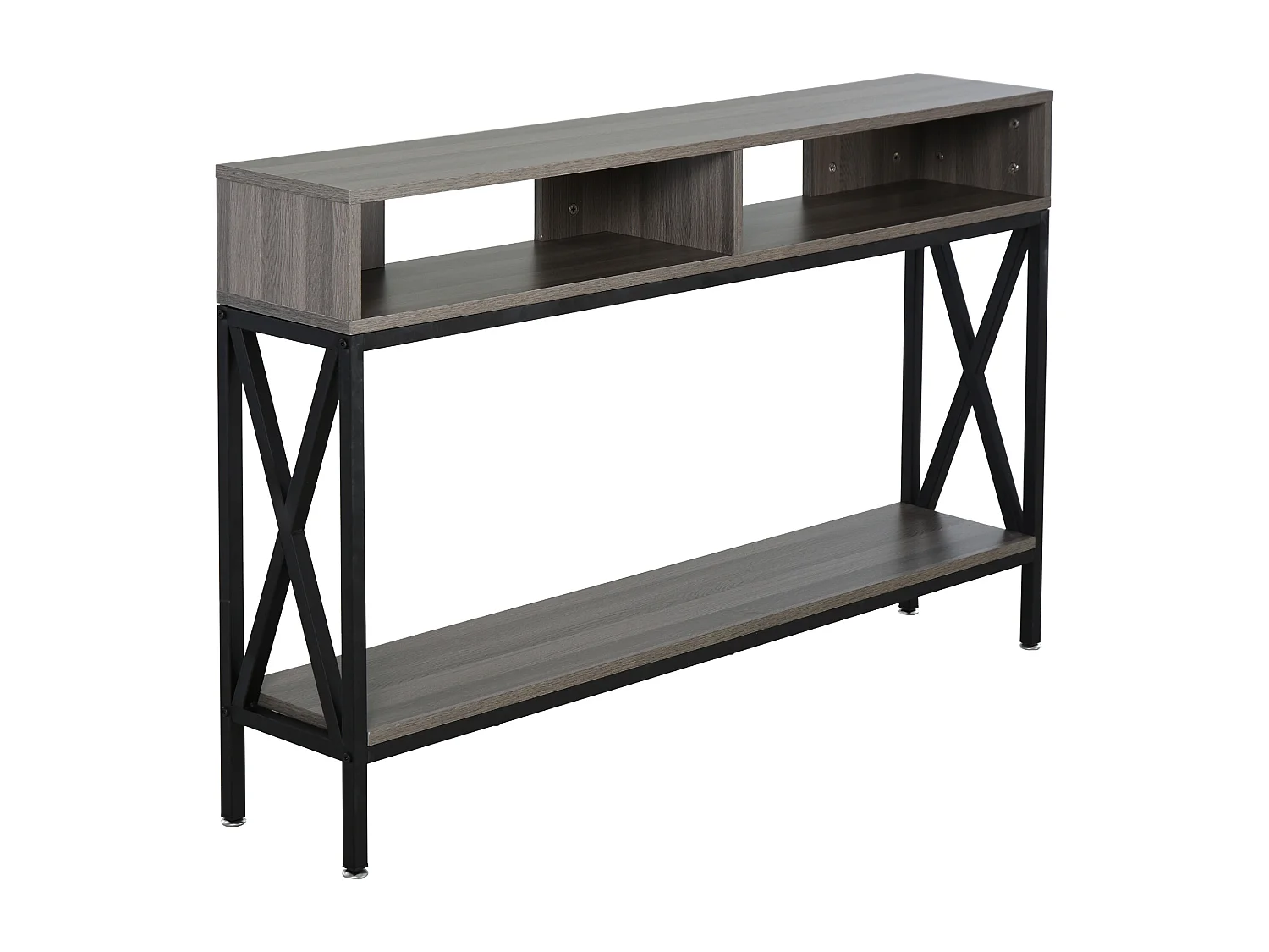 Table Console Table d'Entrée Industriel Multi-rangements 120 x 23,5 x 75 cm Bois Gris