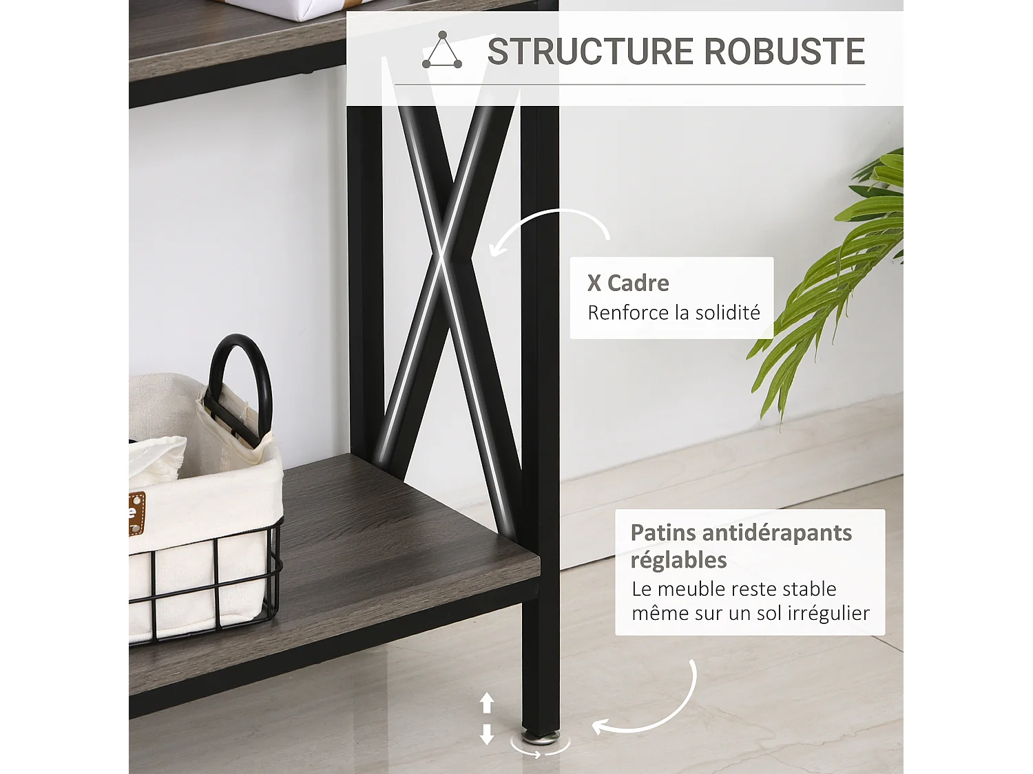 Table Console Table d'Entrée Industriel Multi-rangements 120 x 23,5 x 75 cm Bois Gris