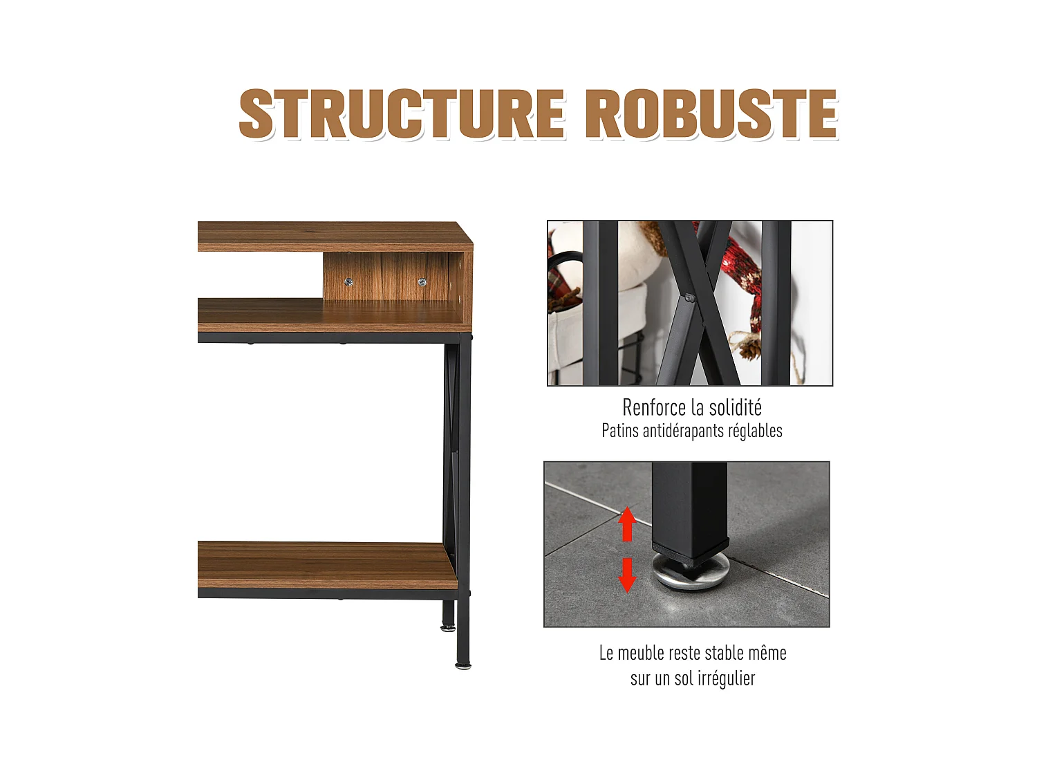 Table Console Table d'Entrée Industriel Multi-rangements 120 x 23,5 x 75 cm Bois Noyer