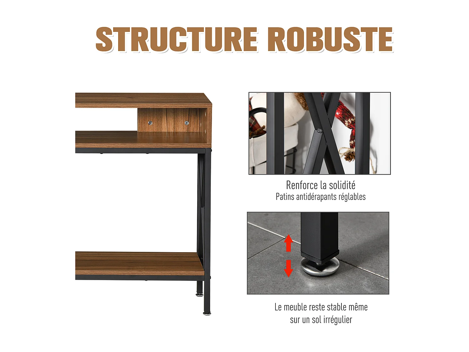 Table Console Table d'Entrée Industriel Multi-rangements 120 x 23,5 x 75 cm Bois Noyer