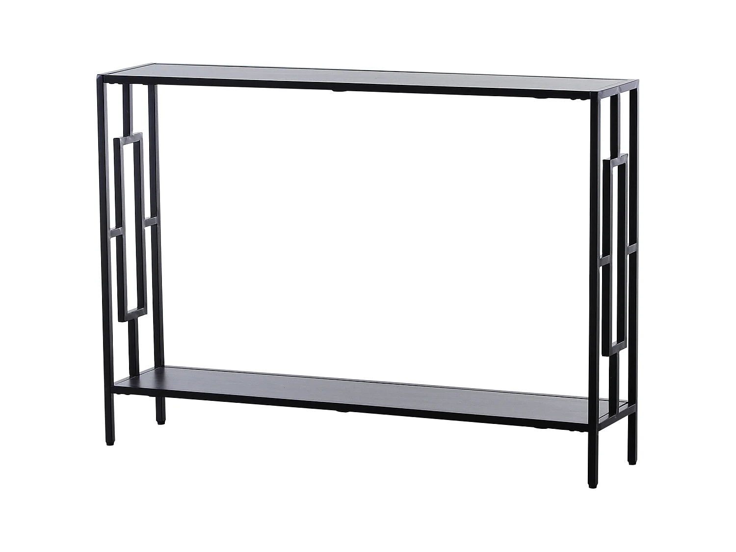 Console table d'appoint design industriel dim. 106L x 23l x 76H cm étagère acier noir panneaux particules bois gris