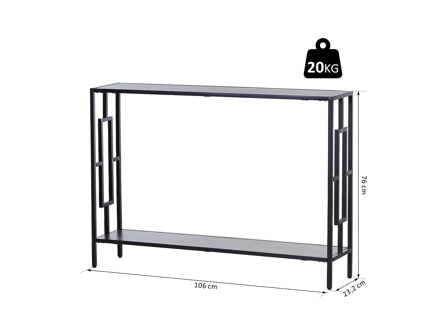 Console table d'appoint design industriel dim. 106L x 23l x 76H cm étagère acier noir panneaux particules bois gris