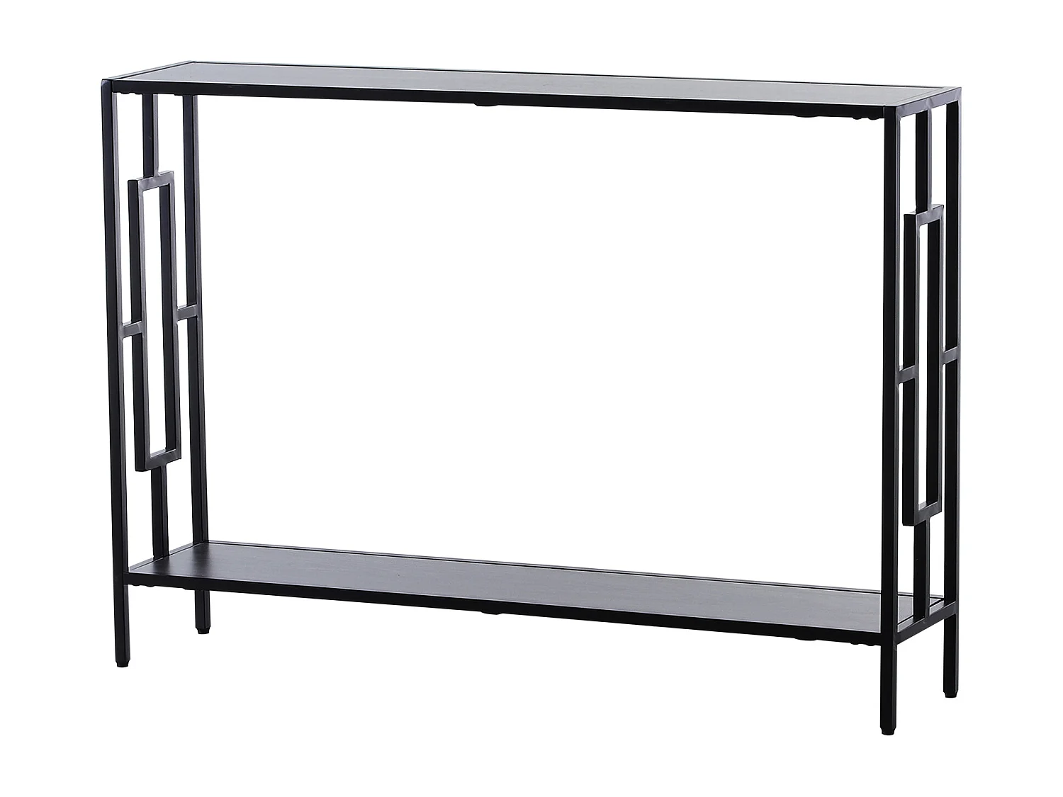 Console table d'appoint design industriel dim. 106L x 23l x 76H cm étagère acier noir panneaux particules bois gris