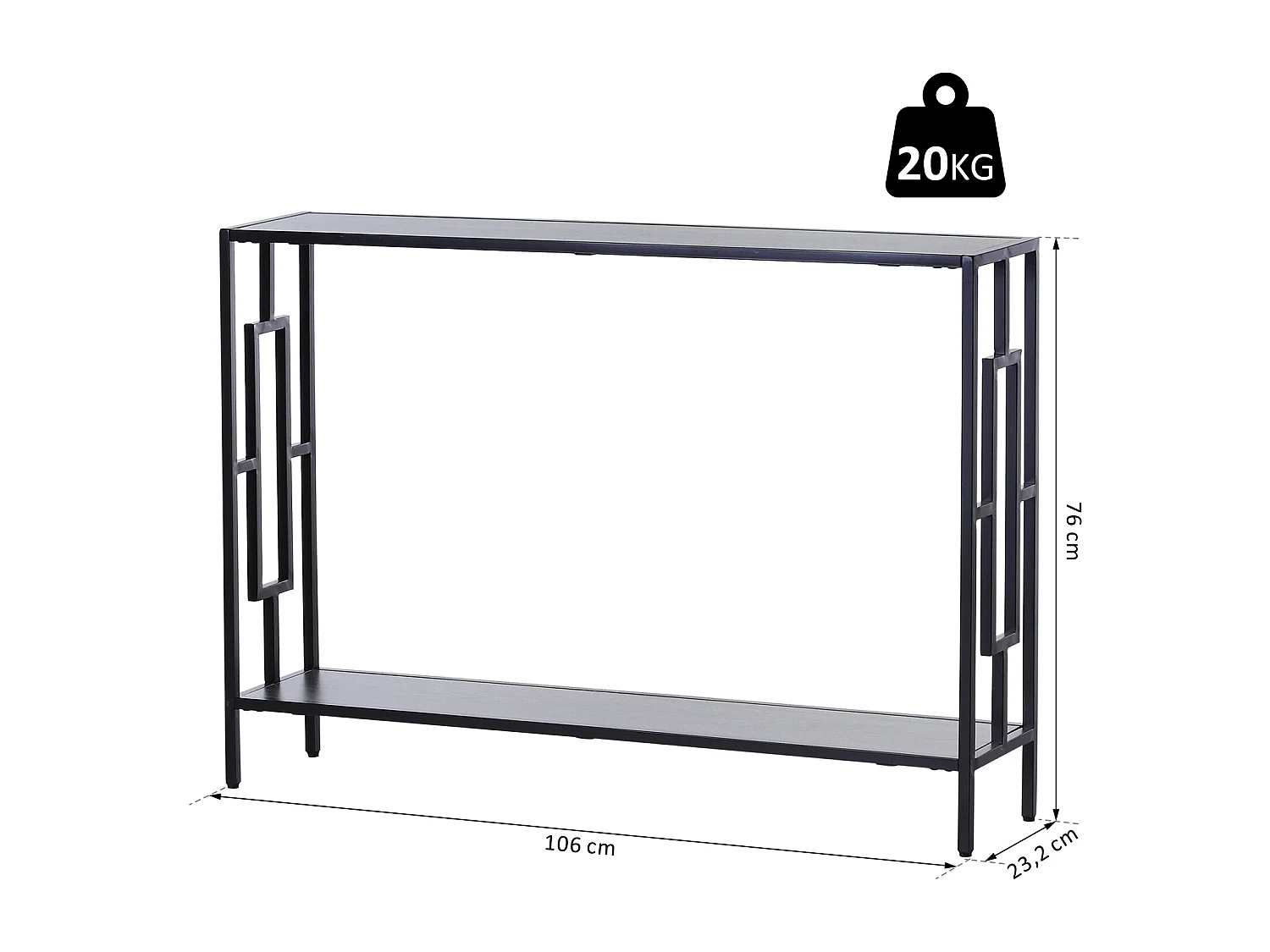 Console table d'appoint design industriel dim. 106L x 23l x 76H cm étagère acier noir panneaux particules bois gris