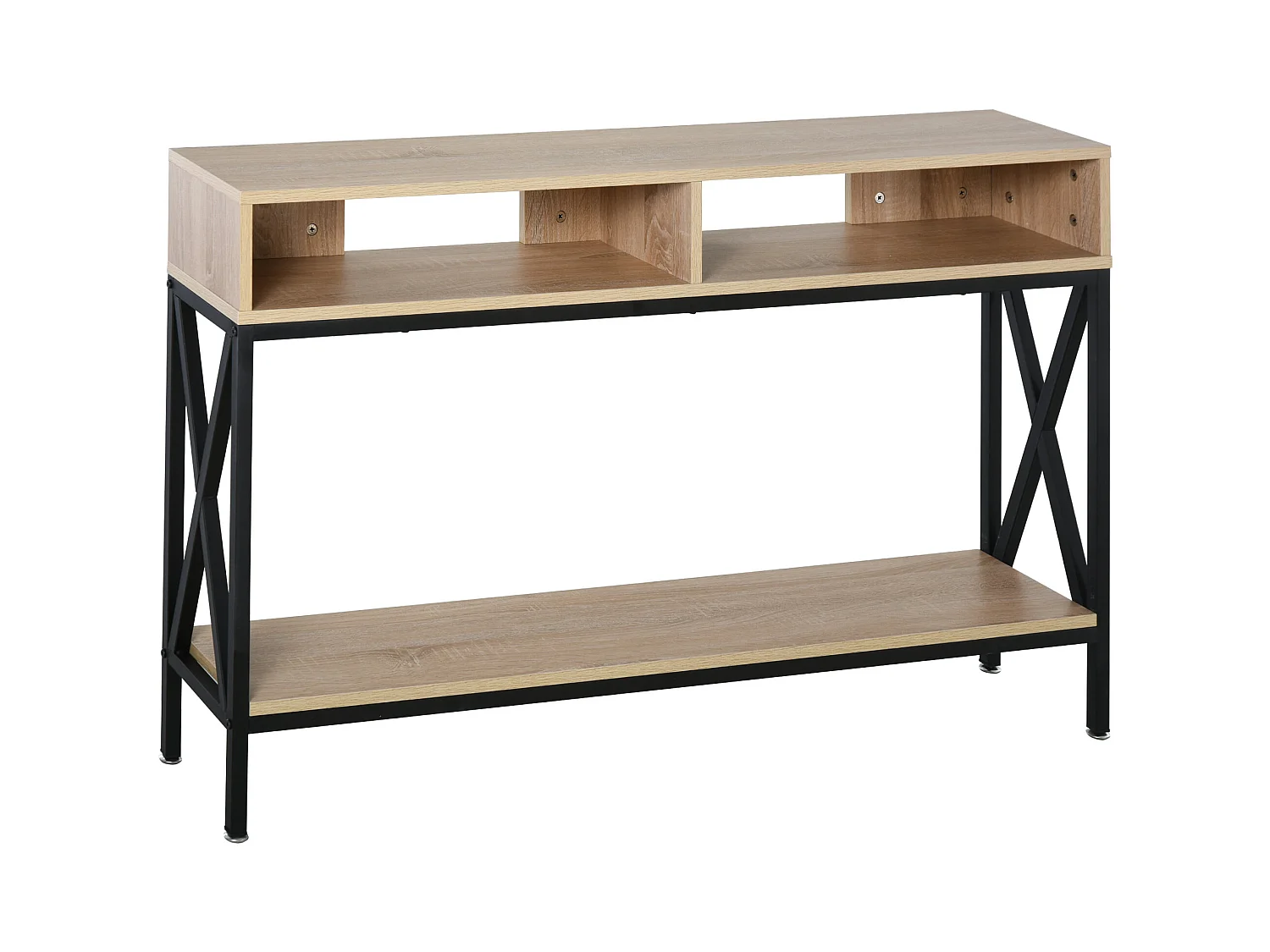 Table Console Table d'Entrée Industriel Multi-rangements 120 x 23,5 x 75 cm Bois Chêne