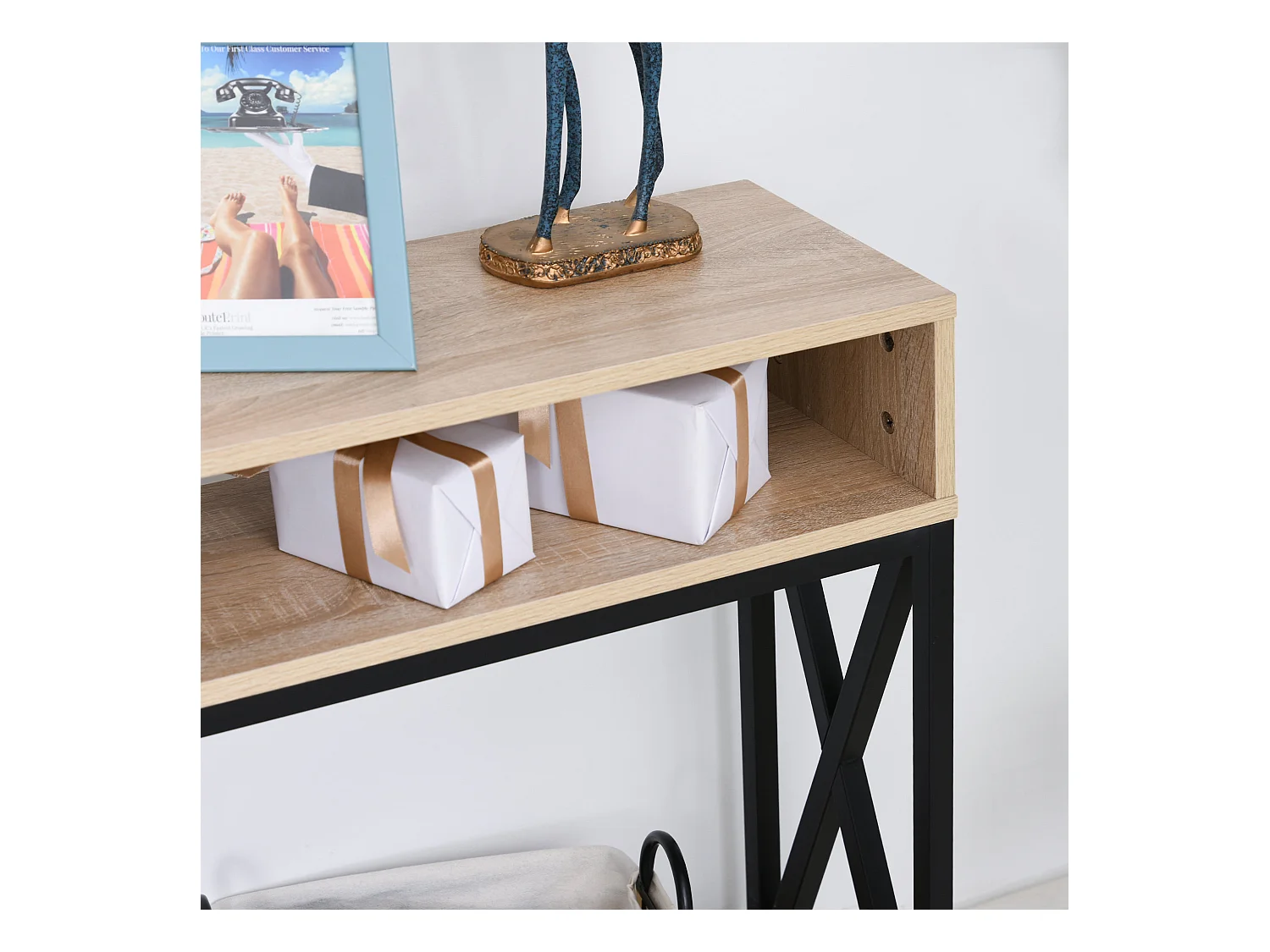 Table Console Table d'Entrée Industriel Multi-rangements 120 x 23,5 x 75 cm Bois Chêne