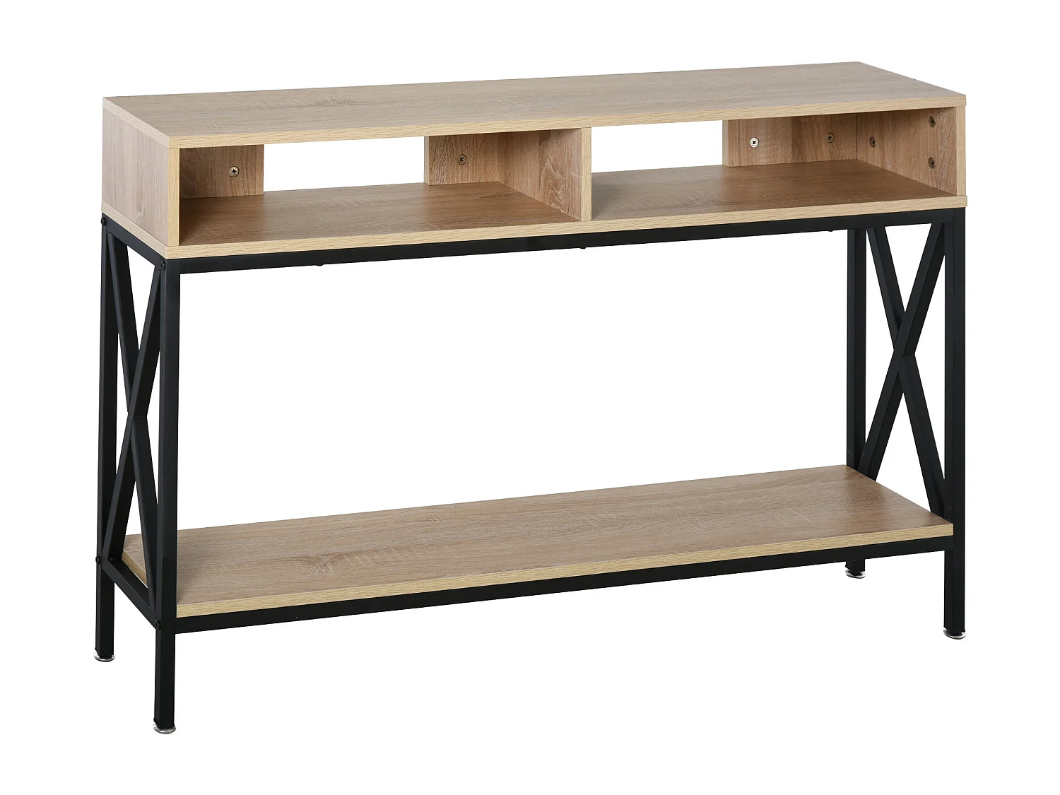Table Console Table d'Entrée Industriel Multi-rangements 120 x 23,5 x 75 cm Bois Chêne