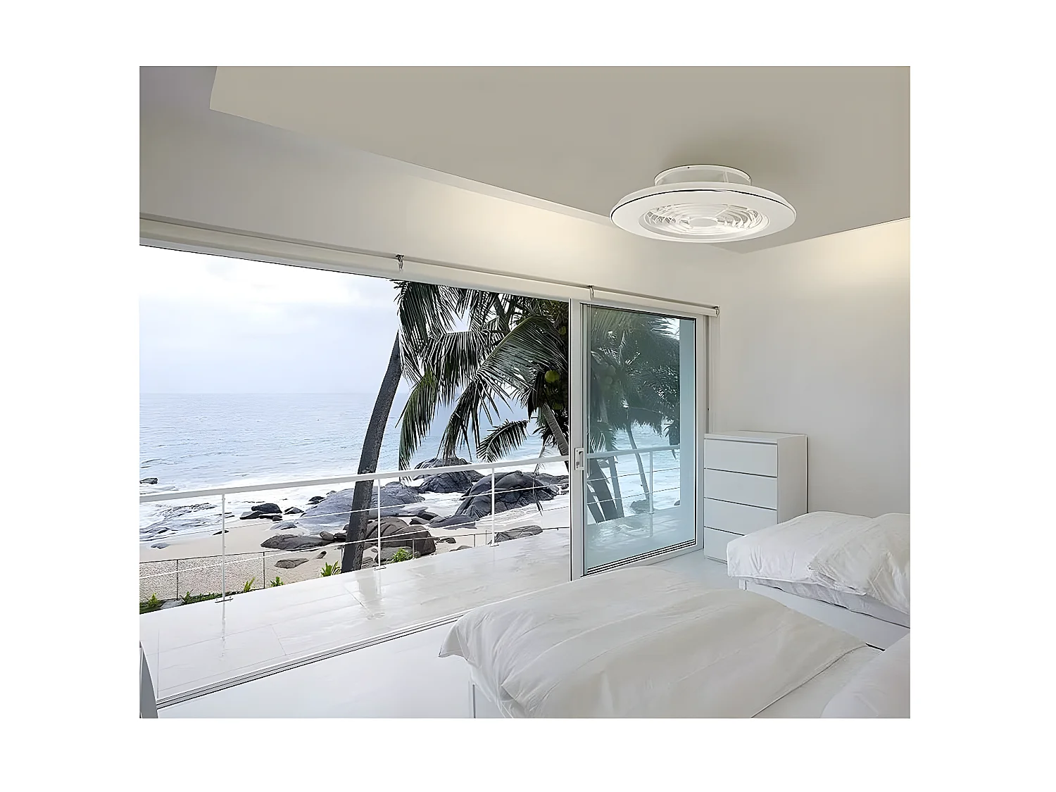 Ventilateur DC ALISIO blanc 63 cm led dimmable CCT réglable commande de distance