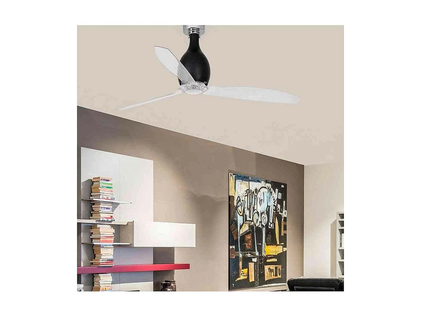 Ventilatore Mini motore Eterfan DC, nero opaco con pale trasparenti. FARO