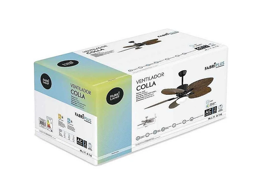 Ventilateur COLLA DC noir 5 pales LED à mémoire de couleur Fabrilamp