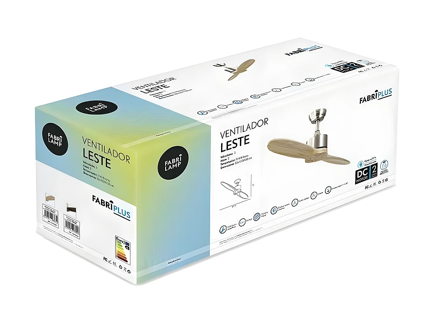 Ventilatore DC LESTE nichel sia senza luce due lame con temporizzatore Fabrilamp