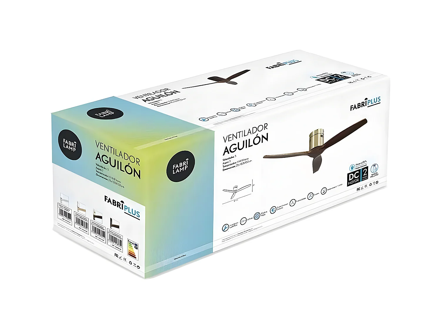 Ventilateur DC AGUILON chêne doré sans télécommande lumineuse et minuterie Fabrilamp