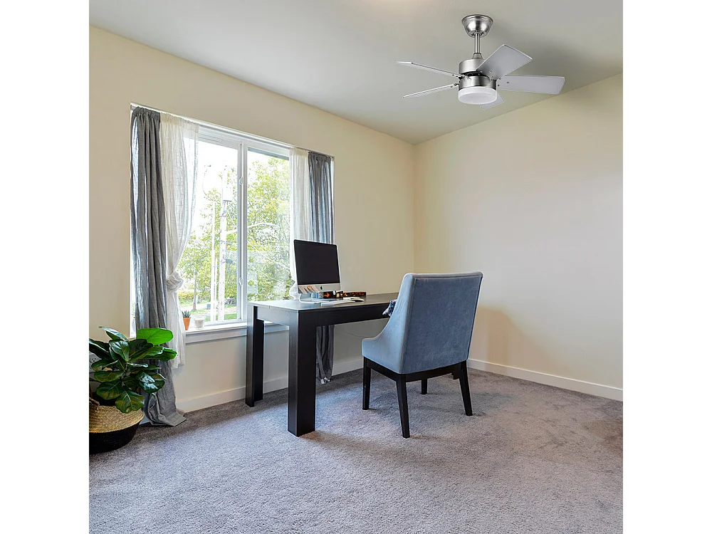 Ventilateur MARTA DC nickel et LED intégrée 36w mémoire de couleur Fabrilamp