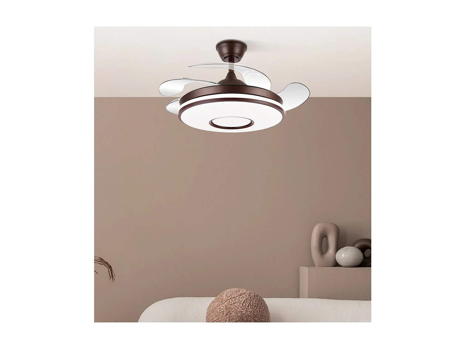 Ventilateur marron modèle DANI L moteur DC et LED intégré FABRILAMP