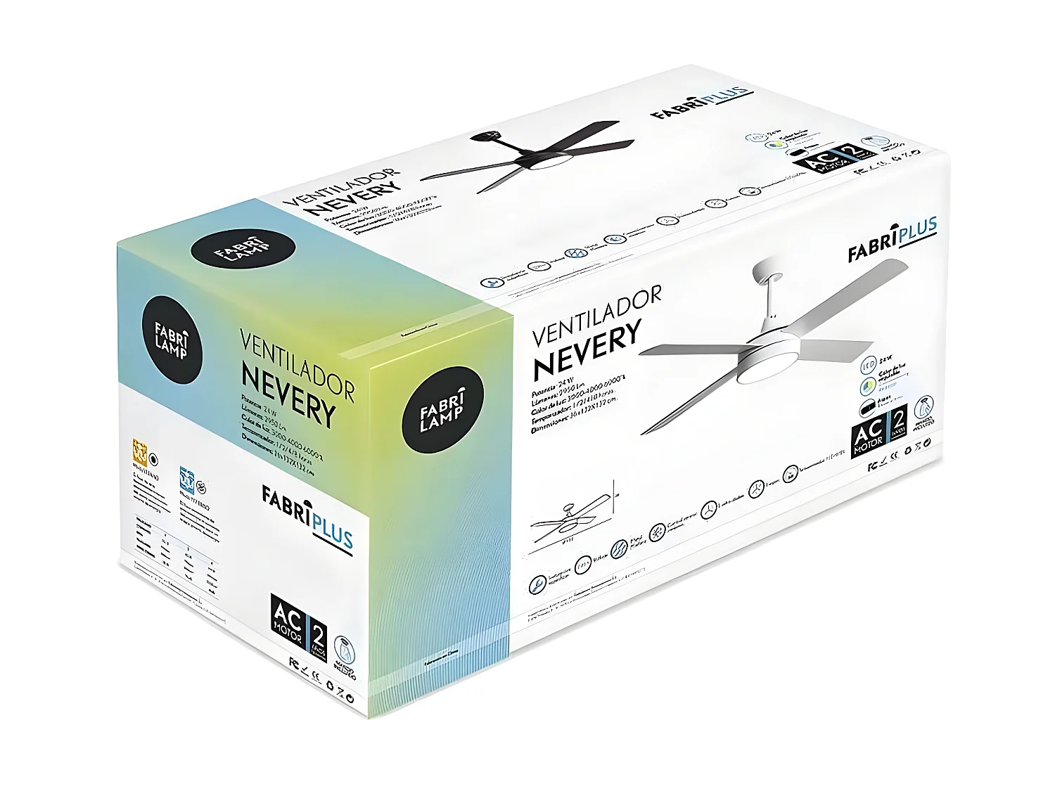 Ventilatore bianco 132 cm con illuminazione a led 24w NEVERY bianco, con timer FABRILAMP