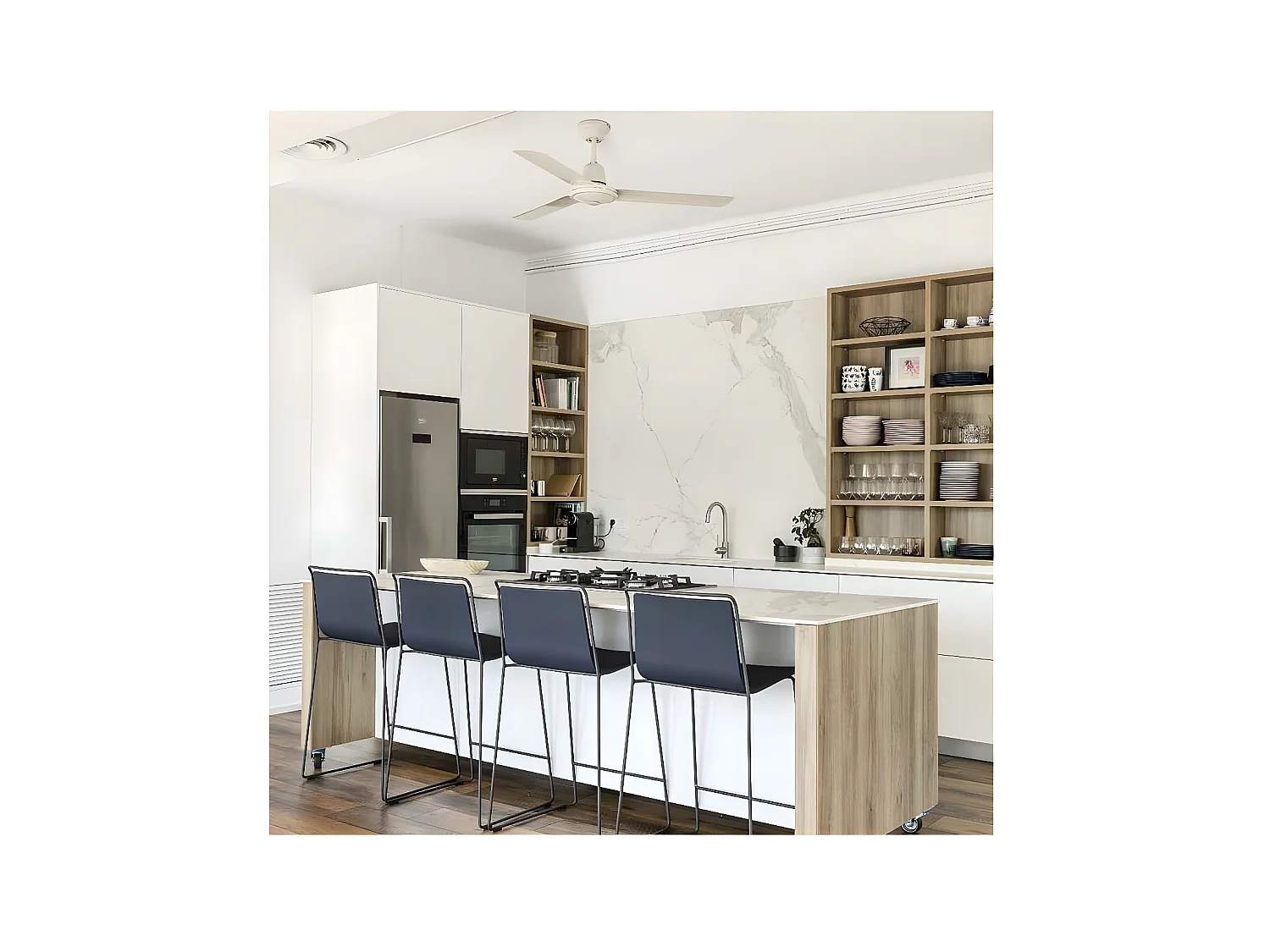 Ventilador Ac Eco Indus Blanco 3 Velocidades Controlador Pared Faro