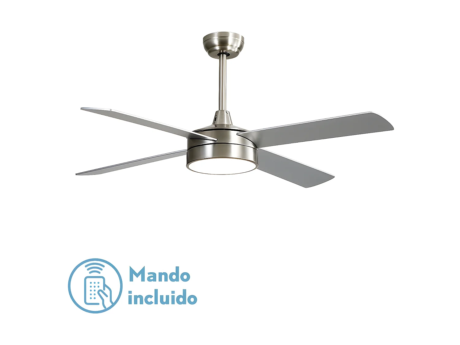 Ventilatore in nichel con led 24w NEVERY 132 cm. telecomando con timer FABRILAMP