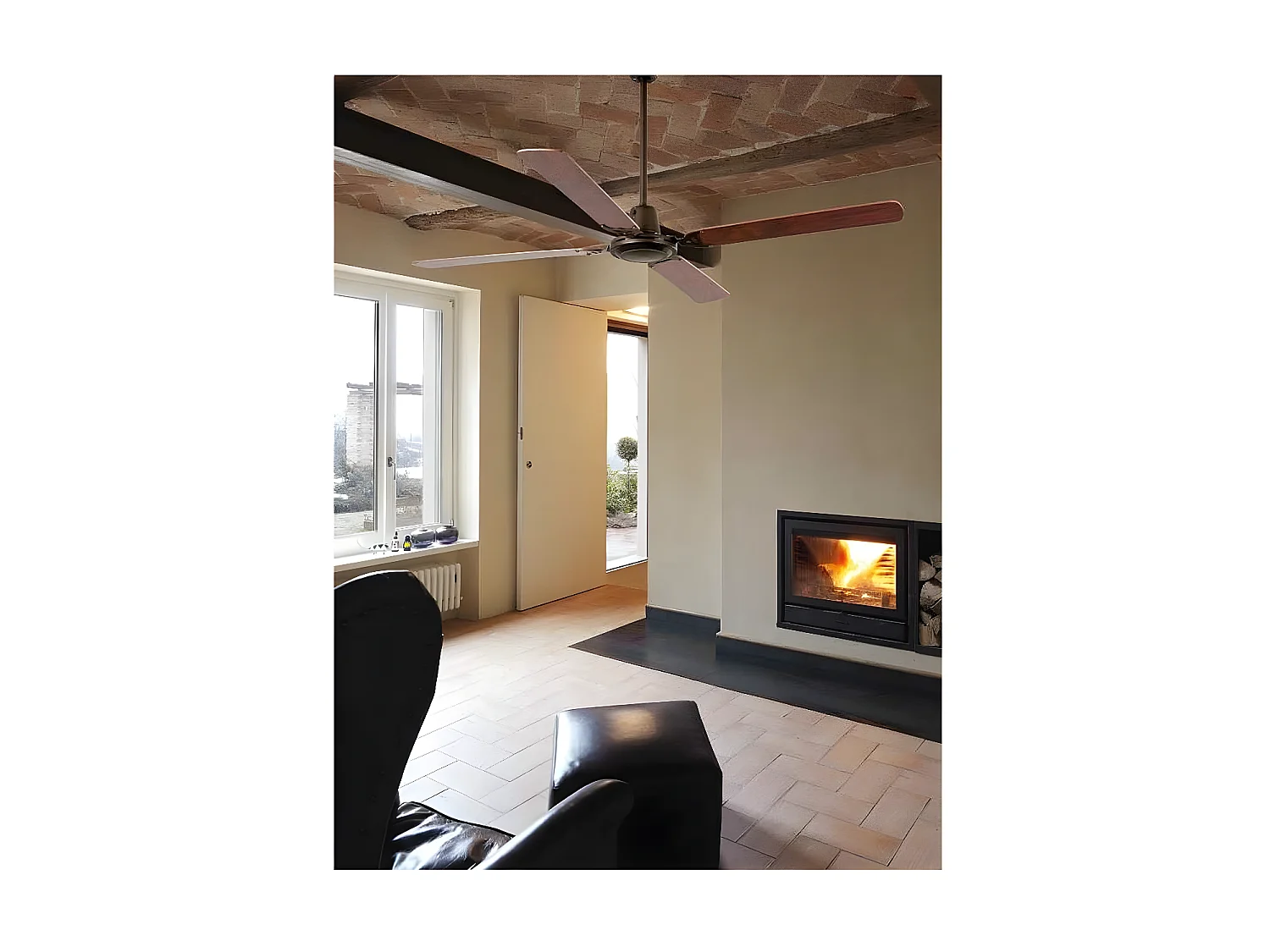 Ventilador Ac Malvinas Marron Controlador De Pared Aspas Reversibles Faro