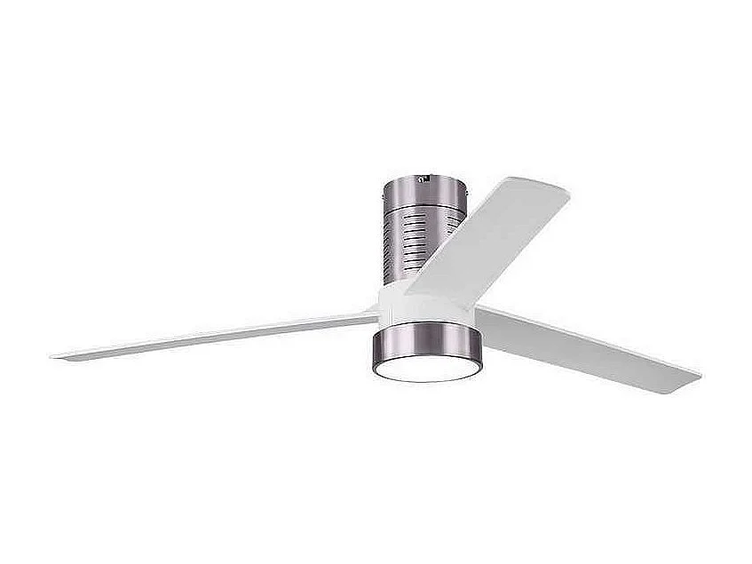 Ventilador Teo Niquel Aspas Blancas, Motor Dc Y Led 24w