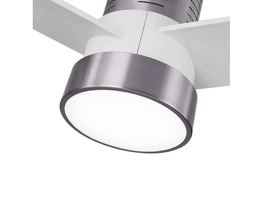 Ventilador Teo Niquel Aspas Blancas, Motor Dc Y Led 24w