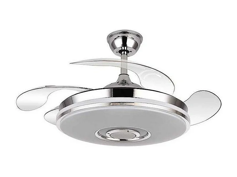 Ventilateur LED DC NOTO chromé avec haut-parleur et connectivité Bluetooth Fabrilamp