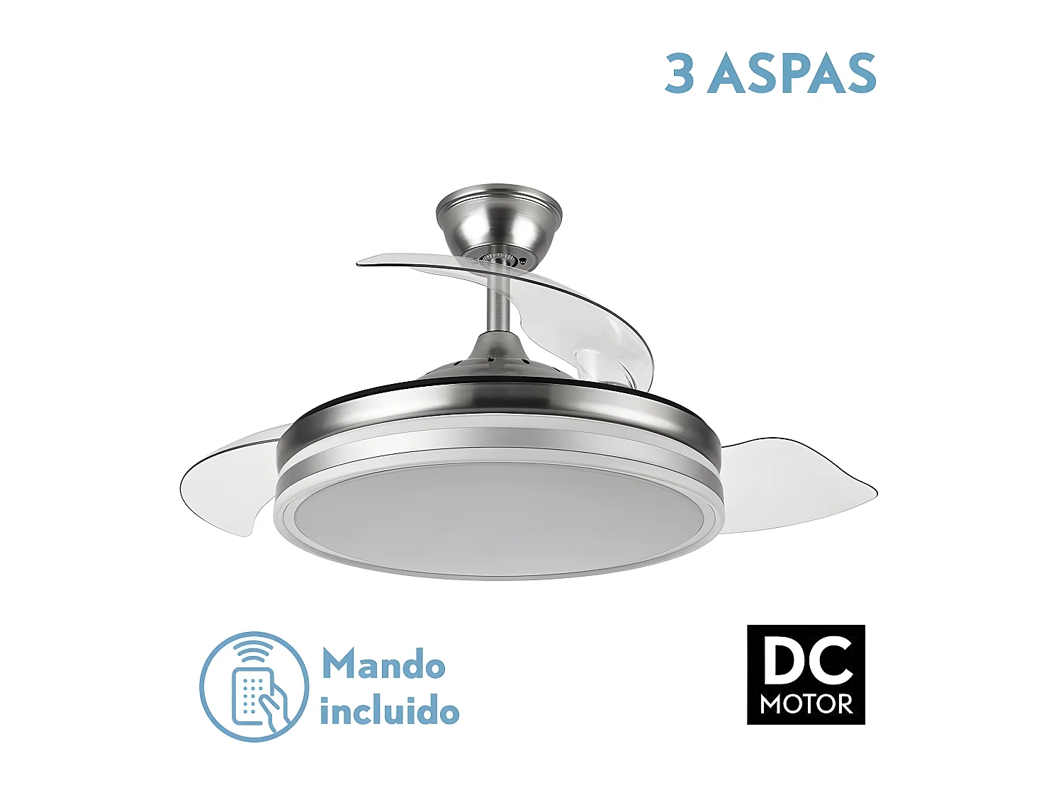 Ventilateur DC BAYOMO L nickel Led avec mémoire de couleur Fabrilamp