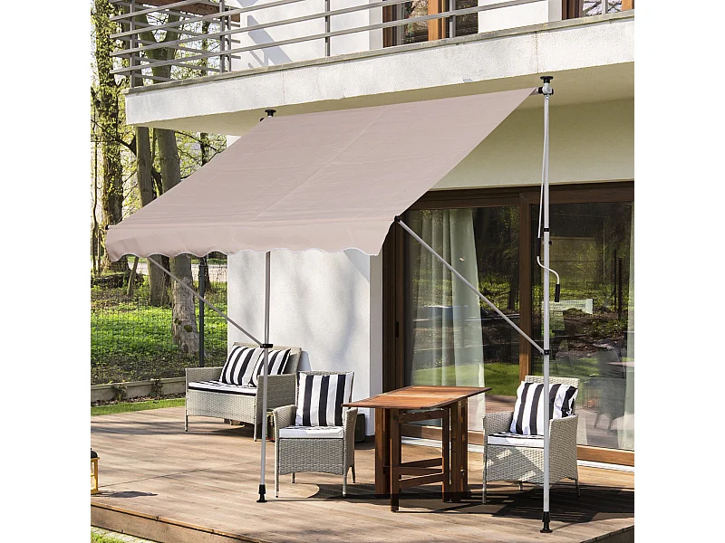 Store banne manuel rétractable 2L x 1,5l x 1,7-2,8H m inclinaison réglable installation rapide métal alu polyester beige