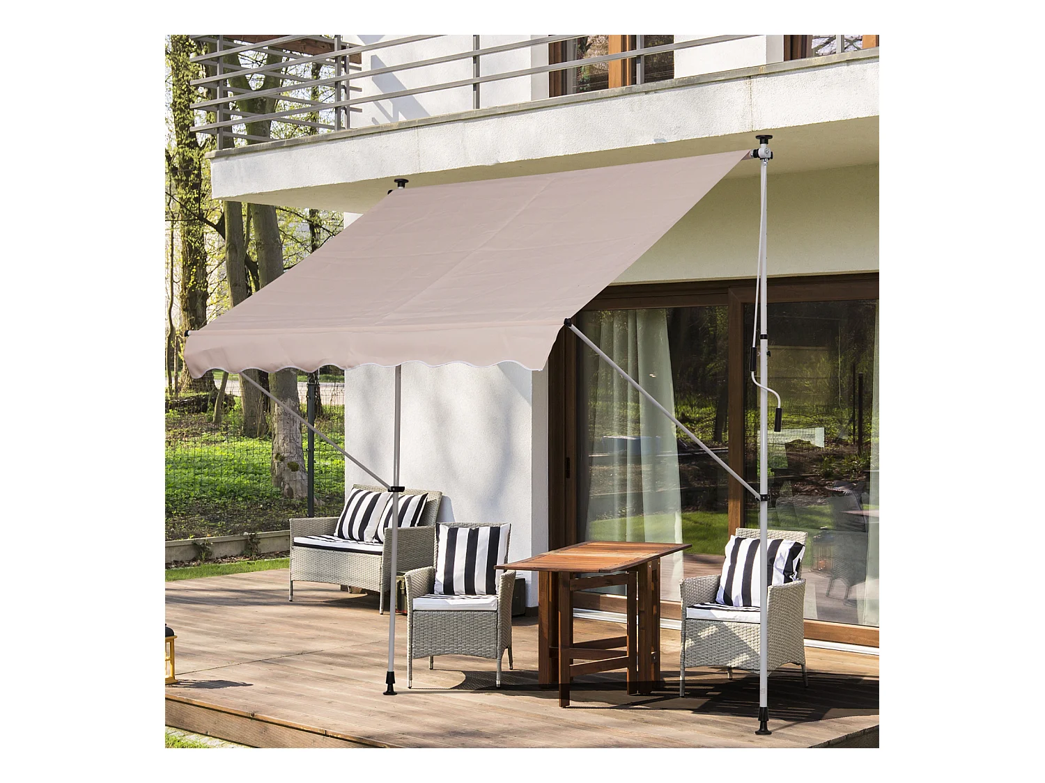 Store banne manuel rétractable 2L x 1,5l x 1,7-2,8H m inclinaison réglable installation rapide métal alu polyester beige