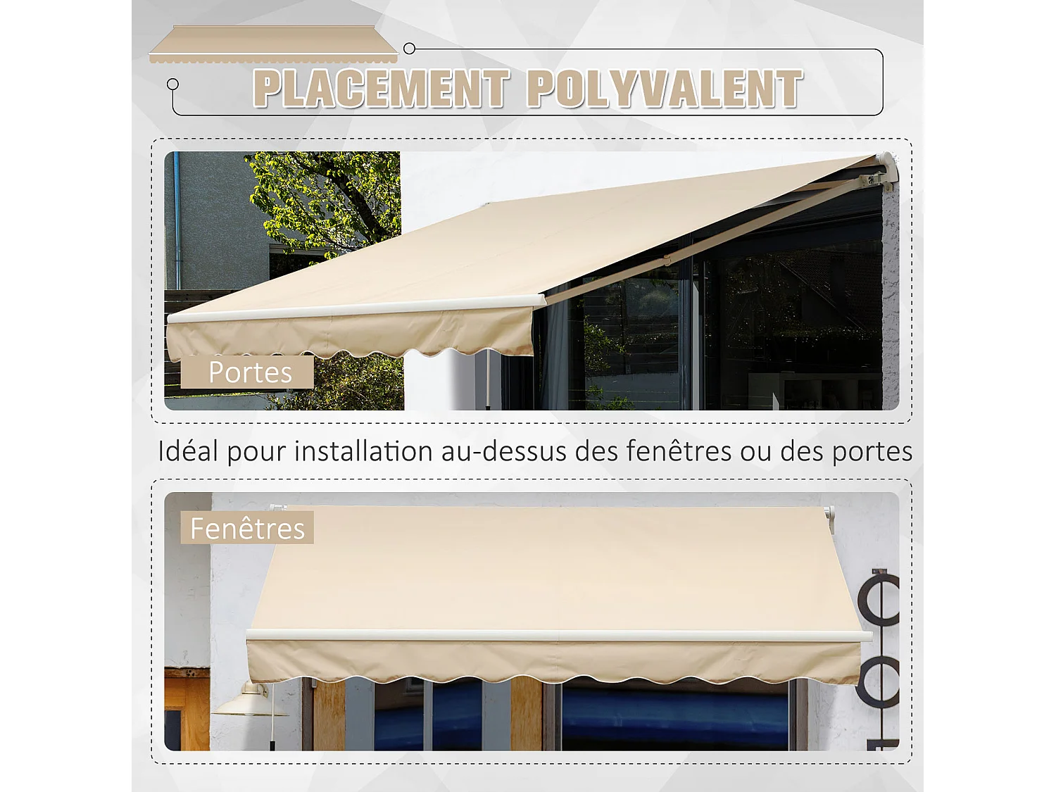 Store banne manuel rétractable alu. polyester imperméabilisé haute densité 4 x 2,5 m beige