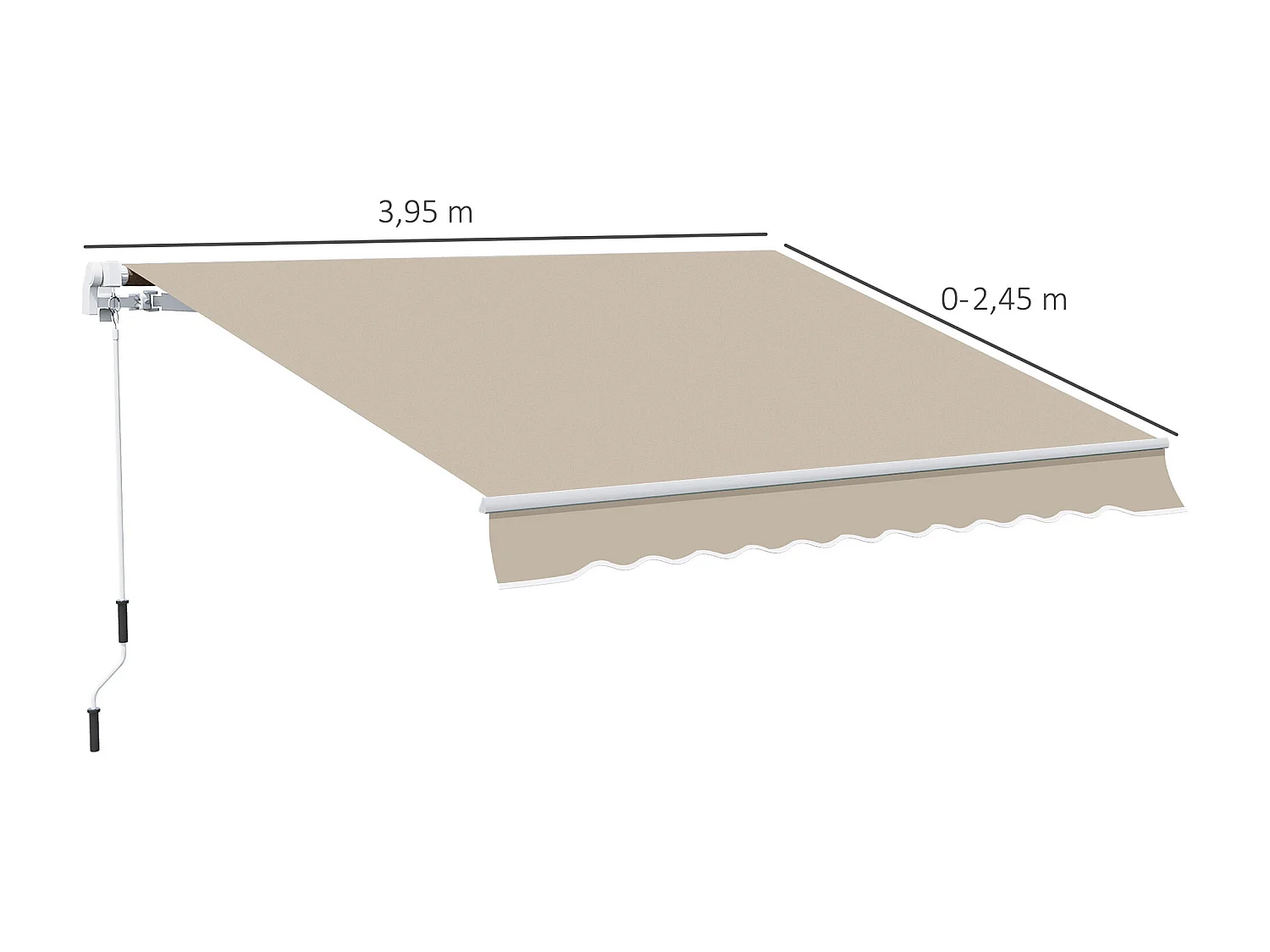 Store banne manuel rétractable alu. polyester imperméabilisé haute densité 4 x 2,5 m beige