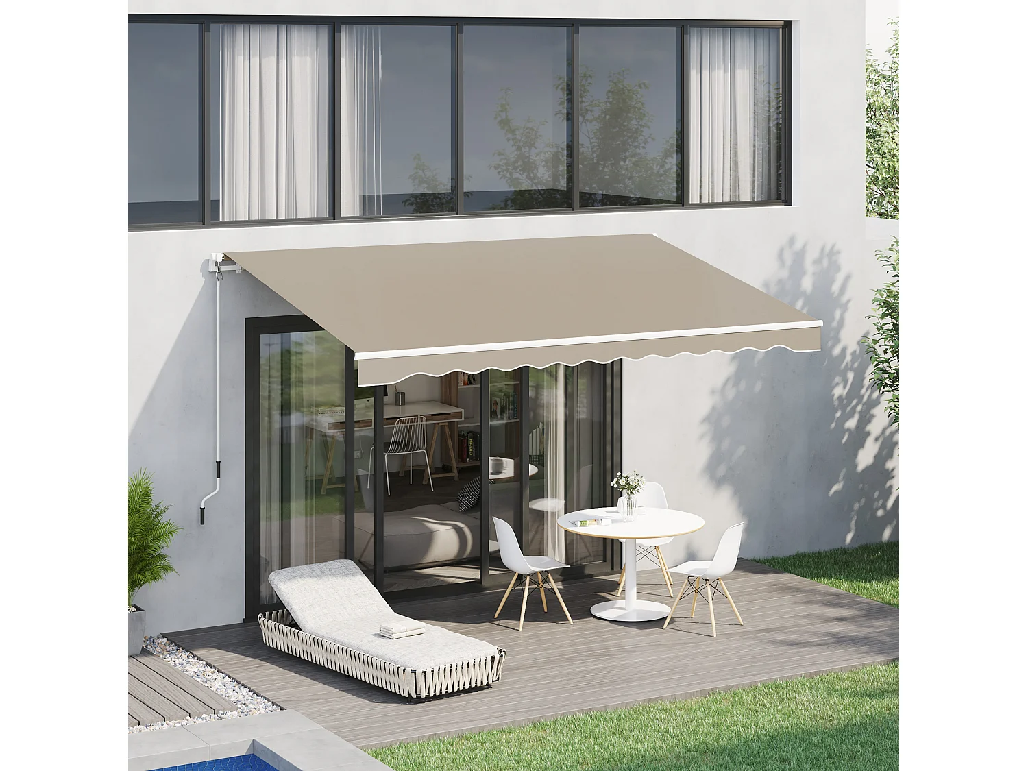 Store banne manuel rétractable alu. polyester imperméabilisé haute densité 4 x 2,5 m beige