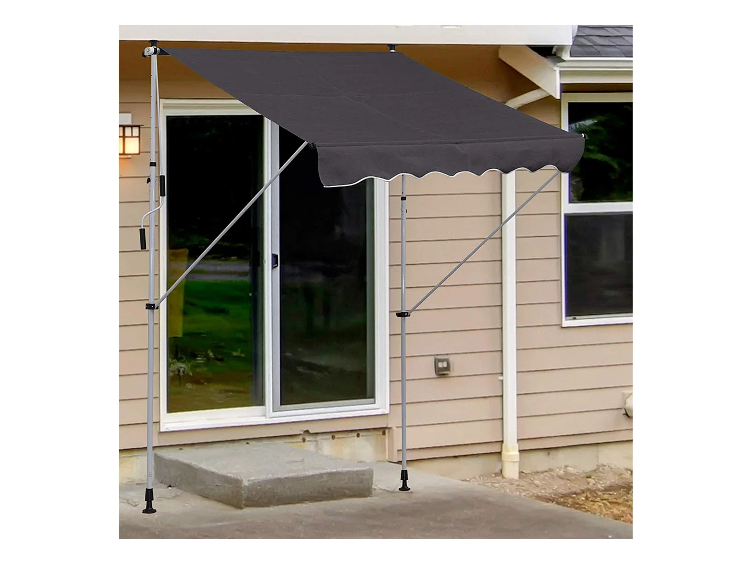 Store banne manuel rétractable 2L x 1,5l x 1,7-2,8H m inclinaison réglable installation rapide métal alu polyester gris